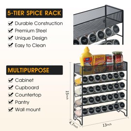Skiileor Spice Rack Organizer with 28 Empty Spice Jars,Spice Labels,Chalk Marker and Funnel Complete Set,Space-Saving for Countertop, Cabinet or Wall Mount