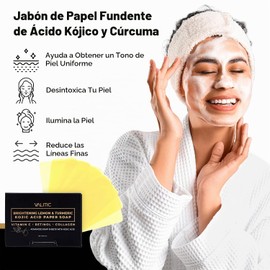 VALITIC Brightening Jabón de papel de ácido kójico de cúrcuma y limón, vitamina C, retinol, colágeno, complejo japonés original, ácido hialurónico, vitamina E, manteca de karité, aceite de oliva de castilla, paquete de 2