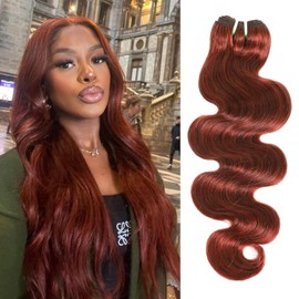 HERMOUS Double Drawn Reddish Brown Bundles 18 Inch Body Wave Human Hair, 13A Copper Red Auburn Colored #33B 100% Raw Human Hair Soft and Thick Shed Free Single Wavy Bundles Quick Weave Sew In