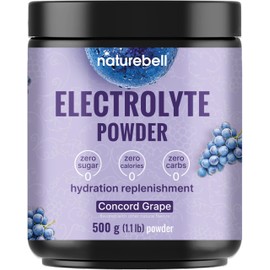 NatureBell Electrolytes Powder No Sugar, 500g (76 Servings) | Keto Fast Hydration Powder, Carnivore-Friendly Electrolyte – 1,000mg High Potassium, Minerals, & Coconut Water – Concord Grape Flavor