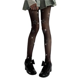 Nanmuir Women's Sparkle Rhinestone Tights, Black Glitter High Waist Sheer Leggings Crystal Party Concert Outfit Stockings