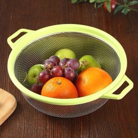Hiramware Large Stainless Steel Colander with Handles and Legs – Metal Green Strainer – Fr