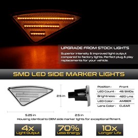 VIPMOTOZ Front Full LED Front Side Marker Lights Compatible With 2008-2017 Kenworth T660 T170 T270 T370 Chrome Housing Clear Lens Direct Replacement Left Driver & Right Passenger Side Pair Set