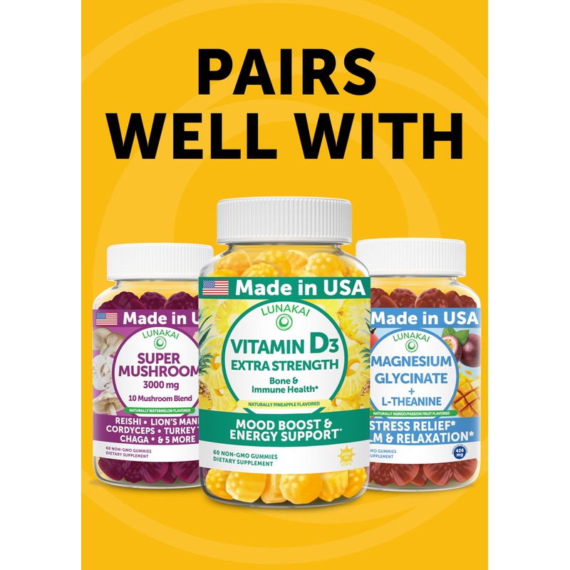 Lunakai USA Made Turmeric Gummies with Ginger & BioPerine –