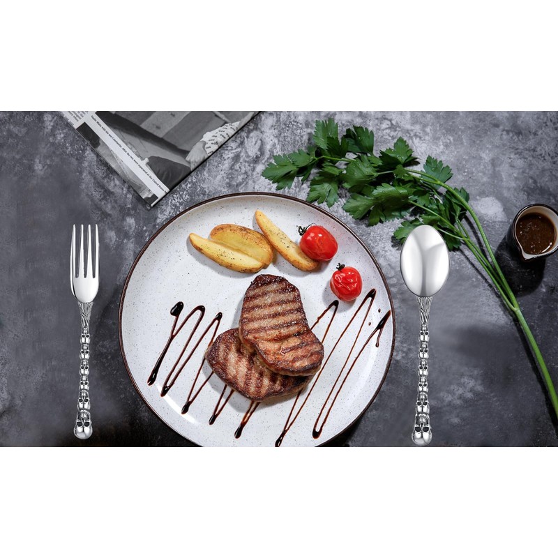 Skull Motif Serving Spoon Fork Set, Premium Stainless Steel Fork