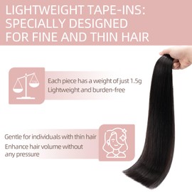 Silk-co Tape in Hair Extensions Human Hair Remy Real Hair Extension 16inch Invisible Straight Seamless Skin Weft With Glue Straight Silky Soft 10 Pieces*1.5g 15g/Set - #1B Natural Black