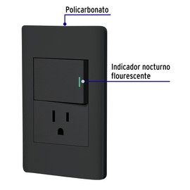 Volteck PA-APCO15-LN, Placa armada negra 1 interruptor sencillo 1 contacto 2 polos + tierra línea Lisboa