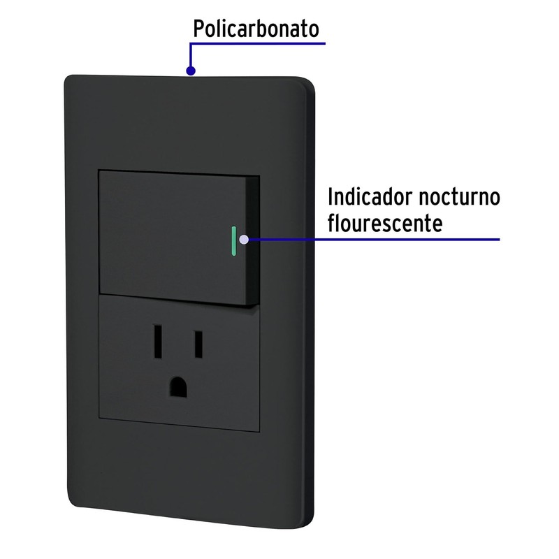 Volteck PA-APCO15-LN, Placa armada negra 1 interruptor sencillo 1 contacto