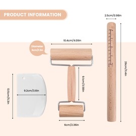 Rolling Pin Set, Rolling Pin, Small and Medium Rolling Pin with 2 Rollers, Rolling Pin Wood for Preparing Pizza, Desserts, Hand-Rolled Pasta and Dough for Jiaozi