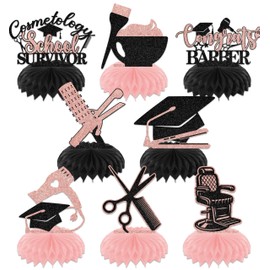 BOMXOI 8PCS Cosmetology School Survivor Honeycomb Centerpieces Cosmetology Graduation Decorations 2026 Future Barber Graduation Party Supplies