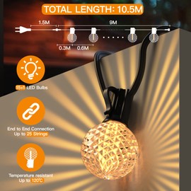 GlobaLink Fairy Lights Outdoor Expandable, 10.5 m Fairy Lights Bulbs IP65 with 15 + 1 Shatterproof G50 Bulb Indoor and Outdoor Decoration with Plug for Room, Bar, Garden, Balcony, Summer Evening Warm