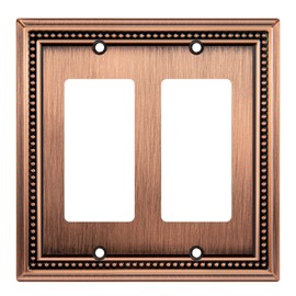 Henne Bery Sunken Pearls Decorative Wall Plate Switch Plate Outlet Cover (Double Decorator, Antique Copper)