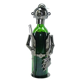 Happy Metal Fisher Man with Catch of The Day and Fishing Rod Wine Bottle Holder Character