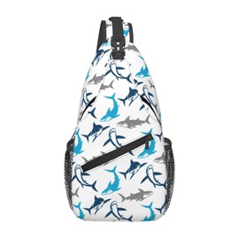 LOSTORCHI Shark Print Crossbody Sling Bags for Women Men Abstract Shark Silhouettes Swimming Sea Fish Travel Sling Backpack Casual Shoulder Bag Underwater Sea Animal Print Gym Sports Hiking Daypack