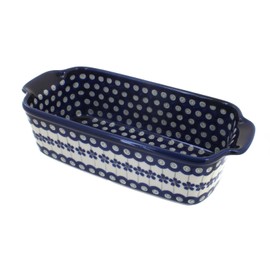 Blue Rose Polish Pottery - Blue Flowering Peacock Loaf Baker - 9.25" x 5" - Ceramic Bread Baking Dish for Baking & Serving Loaves