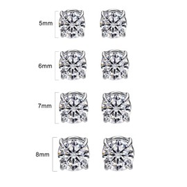 Vogem 1-6 Pairs Magnetic Earrings for Men and Women Stainless Steel Round Cubic Zirconia Magnet Earrings Set Non Penetrating 5mm/6mm/7mm/8mm, Silver plated, Cubic Zirconia