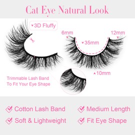False Lashes Cateye Look Eyelashes - 14 Pairs 12mm Faux 3D Mink False Eyelashes Natural Looking Fluffy Cat Eye Wispy Strip Lashes Pack by EMEDA (ZR01）
