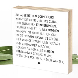 Wunderpixel® Holzbild DEIN personalisiertes Zuhause mit Namen - individuell 15x15x2cm Fotodruck auf Holz - schwarz-weißes Wand-Bild Aufsteller Holz-Schild - persönliches Geschenk