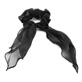 Mytoptrendz- Scrunchie Silk Organza Retro Bow Knot Wave Hair tie Stylish Chic Ponytail Bun Holders Girls Womens Hair Accessories (Black)