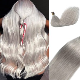 I Tip Hair Extensions Platinum Sliver Human Hair I Tip 100% Real Human Hair Extensions Sliver Silky Straight Extensions I Tips Human Hair Extensions for Women Invisible Cold Fusion Hair