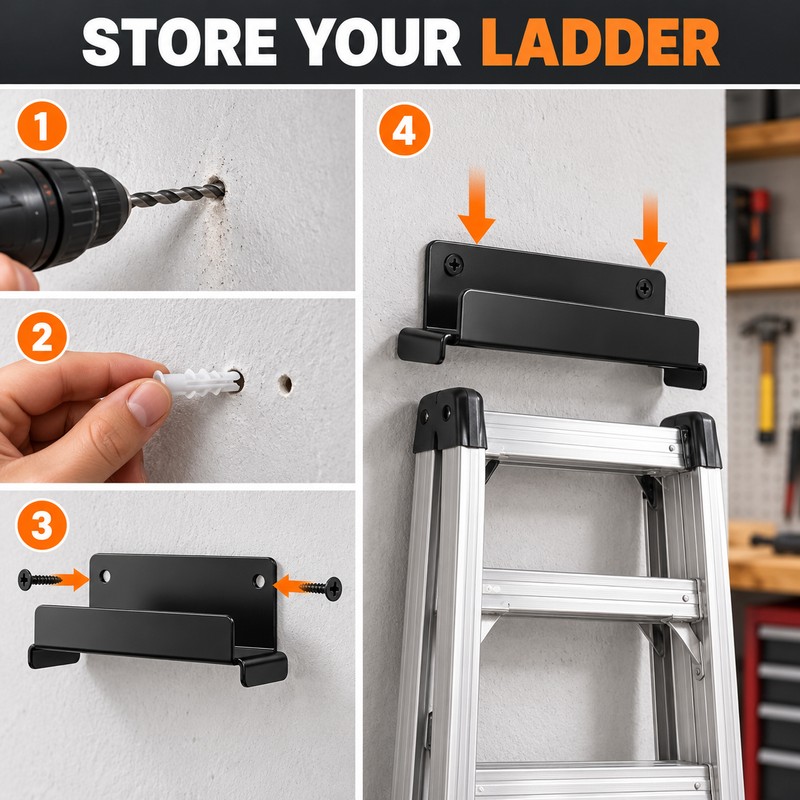 2pcs Heavy-Duty Wall Mounted Ladder Hook, Steel Ladder Storage Hanger