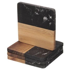 uxcell 4pcs Marble Wood Drinks Coasters, 3.9" Square Wooden Coasters Coffee Tables Dining Tables for Your Drinks, Wine Bar Glasses Black