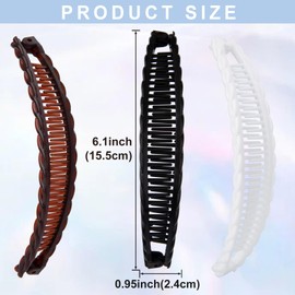 Hzopcw 3pcs Banana Hair Clips for Women, Classic Double Comb Hairpins, Non-Slip Hair Accessories for Thick Thin Long Short Straight Curly Hairstyles- Brown & Black & White
