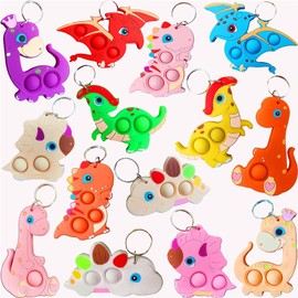 colorbopop Bulk Mini pop Bubble Keychain Fidget Toys,Party Favors,Classroom Students Boys Girls Birthday Small Gifts (20 pcs dinosaur)