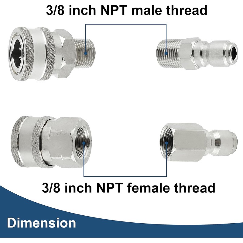 2 Sets NPT 3/8 Inch Pressure Washer Coupler Quick Connect