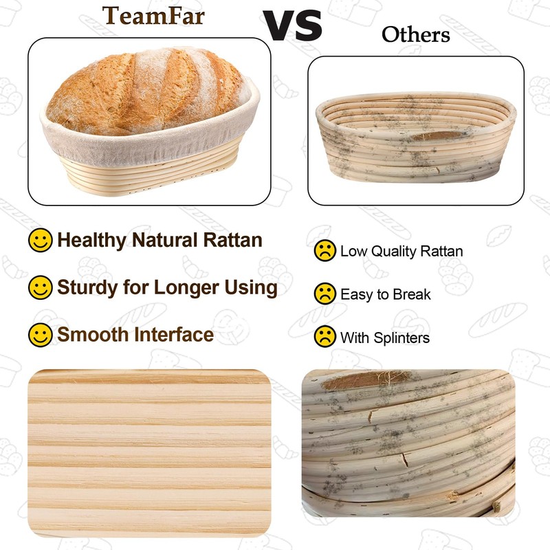 TeamFar Bread Proofing Basket Set, 9” Round & 10” Oval