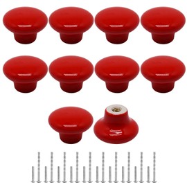 SWZHAI 10 Pcs Red Ceramic Cabinet Knobs, Round Shaped Drawer Knobs Kitchen Cabinet Dresser Pulls Handles, Decorative Cabinet Door Knobs for Furniture Cupboard Closet