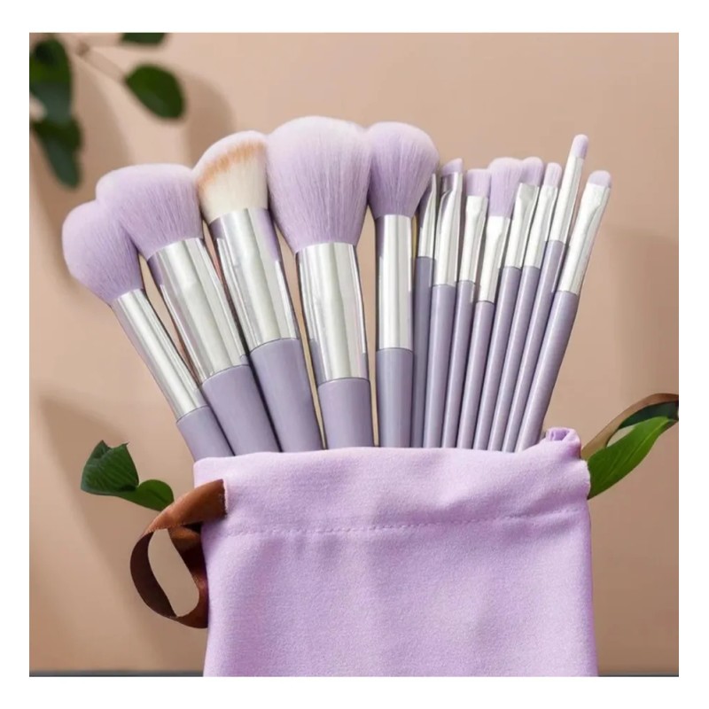 Set Brochas De Maquillaje 13 Pzs Profesional+bolsa Brocha Color Púrpura