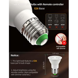 ILC Par16 LED Light Bulbs 40 Watt Equivalent Color Changing E26 Screw 45°, 12 Colors Dimmable Daylight White 5000K RGB LED Spot Light Bulb with 5W Remote Control,(Pack of 4)