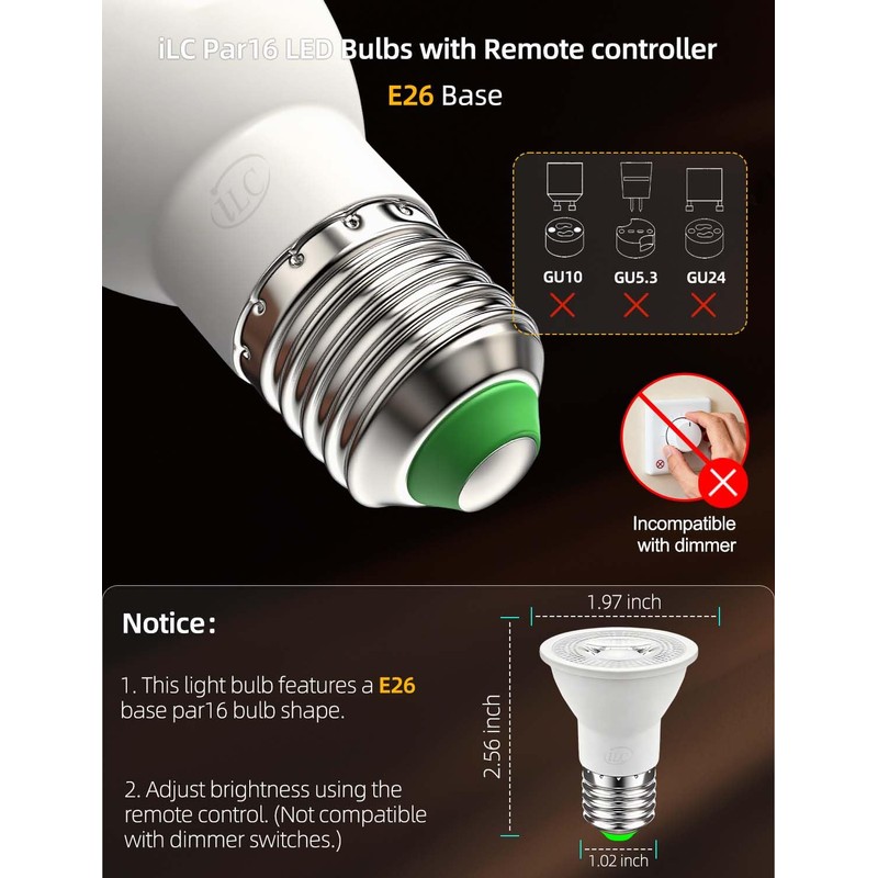 ILC Par16 LED Light Bulbs 40 Watt Equivalent Color Changing