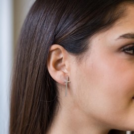 MATERIA by Matthias Wagner SO-328 Women's Long Rhodium-Plated Cross Earrings 925 Silver