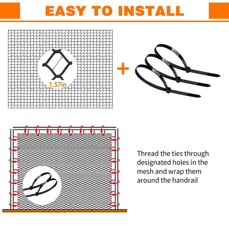 LAKNUAL Kids Pets Safety Rope Netting, Black Stairs Balcony Railing
