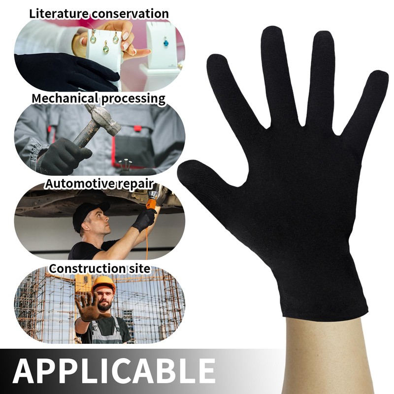 Jesiah Black Cotton Gloves, Soft Thermal Cotton Gloves for Dry
