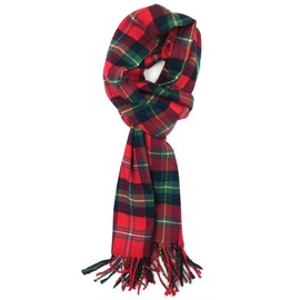 Plum Feathers Super Soft Luxurious Cashmere Feel Winter Scarf (Bright Red-Green Tartan Plaid)