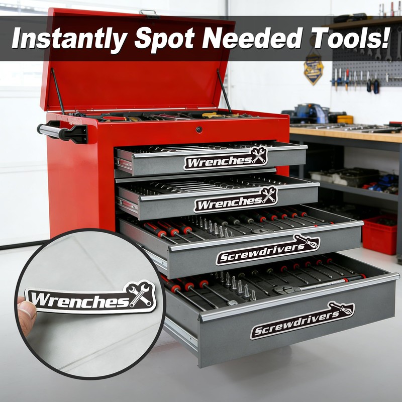 Magnetic Tool Box Labels - 15-Pack, Reusable Magnetic Toolbox Labels