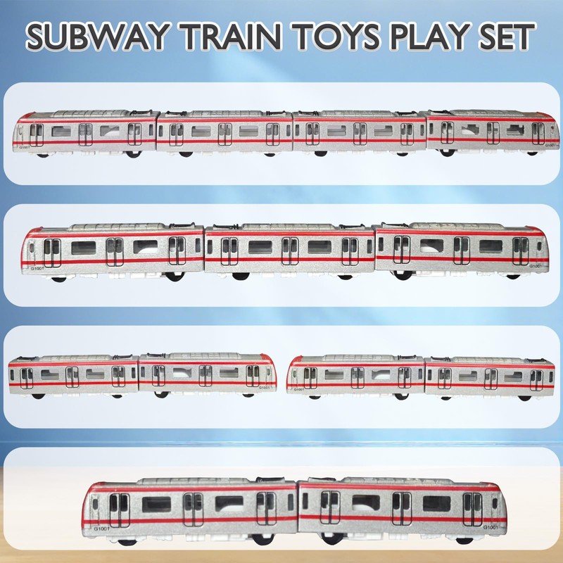 OTONOPI 4 Pcs Toy Train Set Alloy Subway Underground, Magnetic