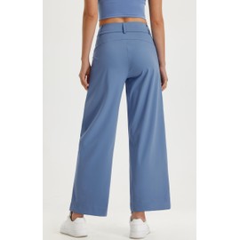 Libin Women's Wide Leg Work Pants 29" High Waisted Stretch Dress Casual Sweatpants Business Office Pants Trousers with Pockets,Dusty Blue,XX-Large