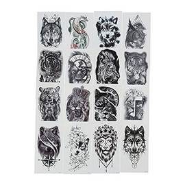Etiqueta Engomada del Tatuaje de los Hombres, 16 Hojas de Tatuajes Falsos a Prueba de Agua Tigre Lobos Patrón de Animales Tatuaje Sticke Tatuajes Extraíbles de Larga Duración para Hombres Y Mujeres