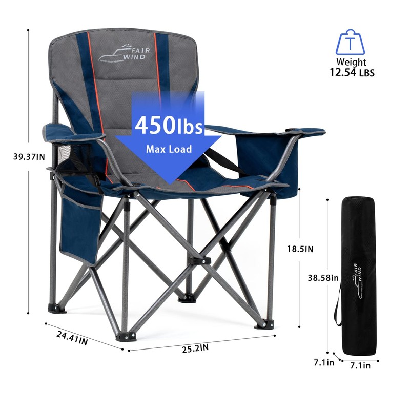 FAIR WIND Oversized Fully Padded Camping Chair for Heavy People