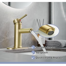 Greenspring Brushed Gold Bathroom Faucet Farmhouse Single Handle One Hole Bathroom Vanity Sink Faucet with Cover Plate and Pop Up Drain, Brass