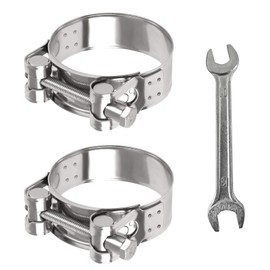 FINEASY Pack of 2 Joint Bolt Clamps, Stainless Steel, Exhaust Clamps, Hose Clamps, Motorcycle Exhaust Clamps, Universal Exhaust Clamp, Pipe Connector, Rustproof and Durable (52-55 mm)