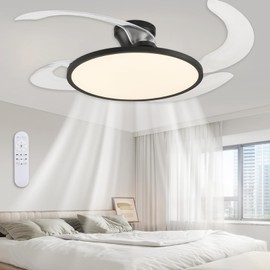AHAWILL 48 Inch Retractable Ceiling Fan,Low Profile Ceiling Fan with Light and Remote,Modern Black Fan with Retractable Blades for Dinning Room Living Room Bedroom,Dimmable,Timer Setting