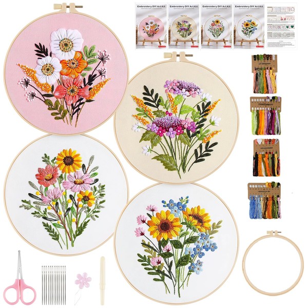 comeder 4 Sets Embroidery Kits for Beginners & Adults, All-Inclusive