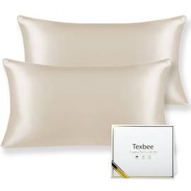 Texbee Natural Silk Pillowcase (40 x 80 cm), for Hair and Skin, Pack of 2, 22 Momme on Both Sides, with Hidden Zip, Soft, Breathable, Smooth, Standard Size, Beige