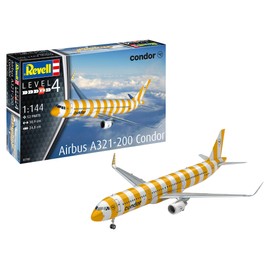 Revell Model Kit A321-200 Condor | Model Replica of Airbus A321neo | Cockpit Replica, 2 Engine Options & Detailed Chassis | Includes Glue and Brush