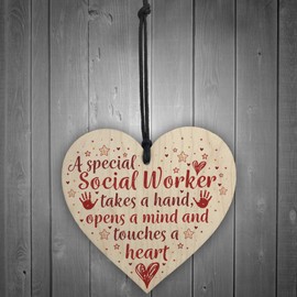 RED OCEAN Social Worker Gift THANK YOU Wooden Heart Birthday Christmas Colleague Friendship Gift